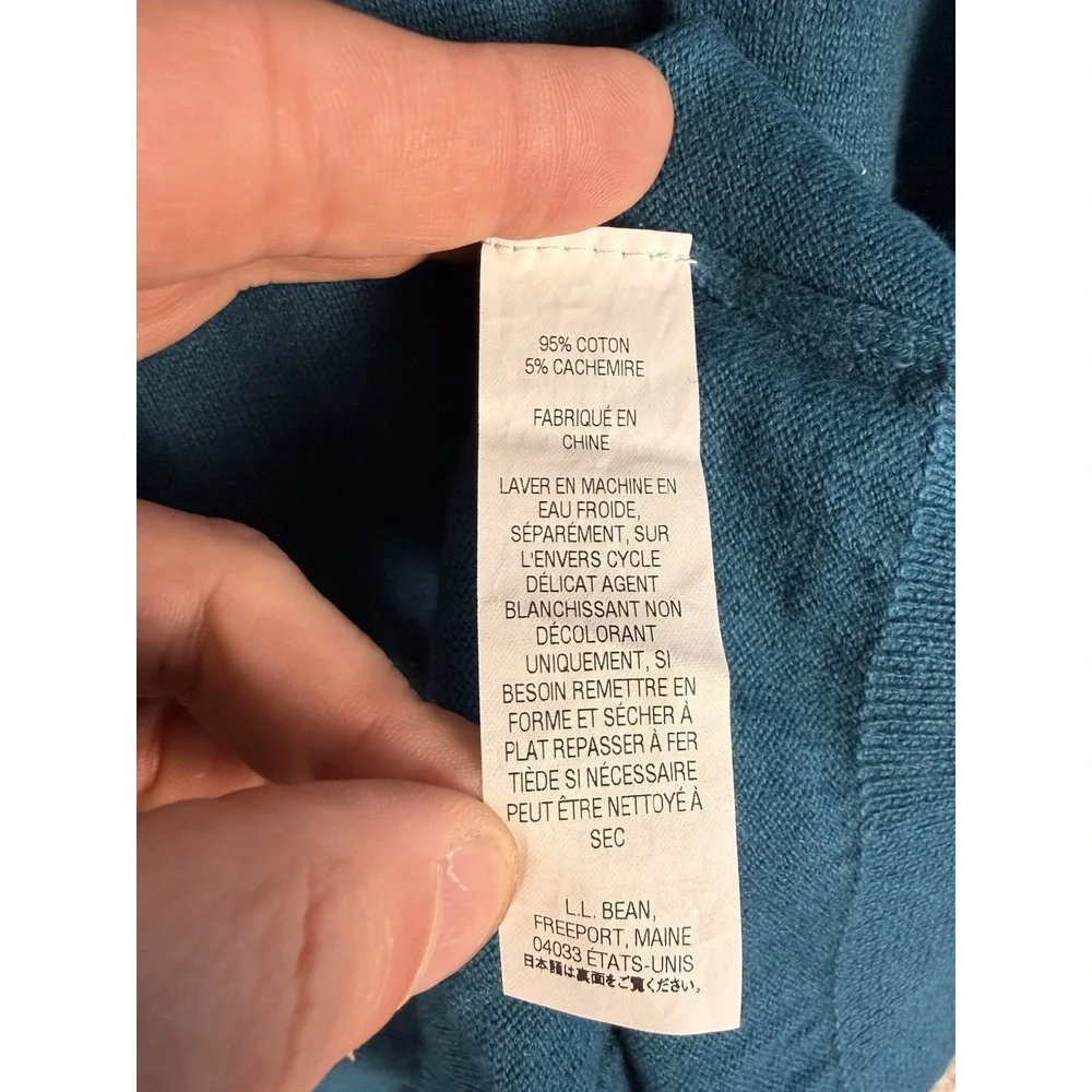 LL Bean Cotton Cashmere Blend V Neck Sweater Mens XXL Blue Pullover Knit Classic